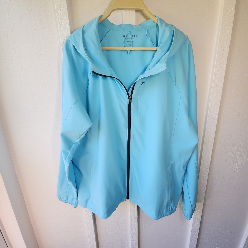 Athleta Dash Jacket Aqua Light Blue Windbreaker Lightweight Size XL